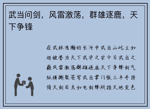 武当问剑，风雷激荡，群雄逐鹿，天下争锋